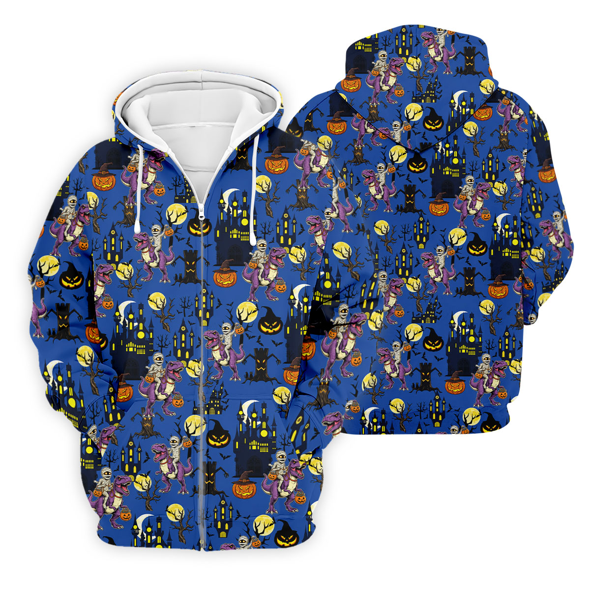 Dinosaur Mummy Pumpkin Halloween Polo Shirt, Mens Golf Shirts, Golf Polo Shirts For Men