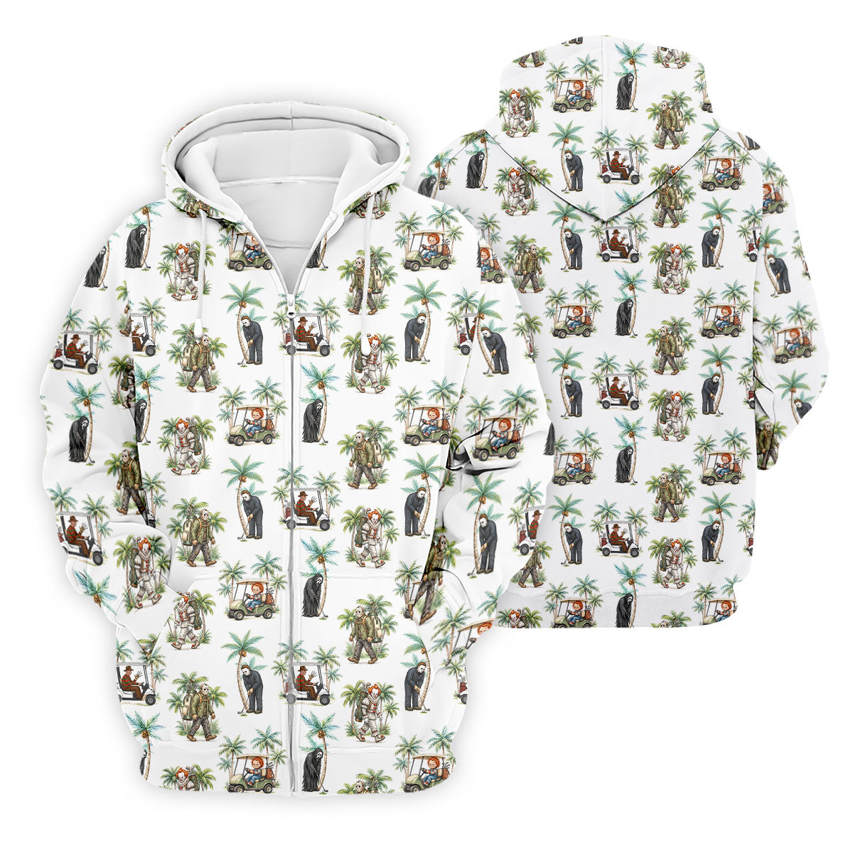 Tropical Horror Character Halloween Golf Shirt, Printed Golf Shirts, Golf Apparel For Men