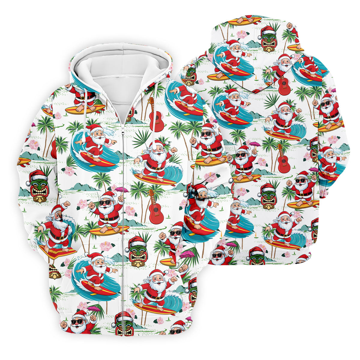 Tropical Christmas Surfing Santa Golf Polo Shirt, Mens Golf Polo, Golf Apparel For Men