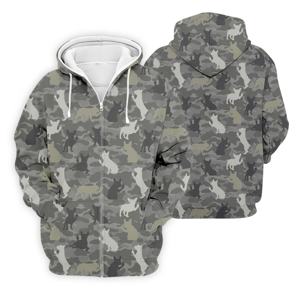 Grey Camo French Bulldog Pattern Golf Shirt, Mens Polo Shirt, Golf Shirts For Men, Performance Golf Shirt