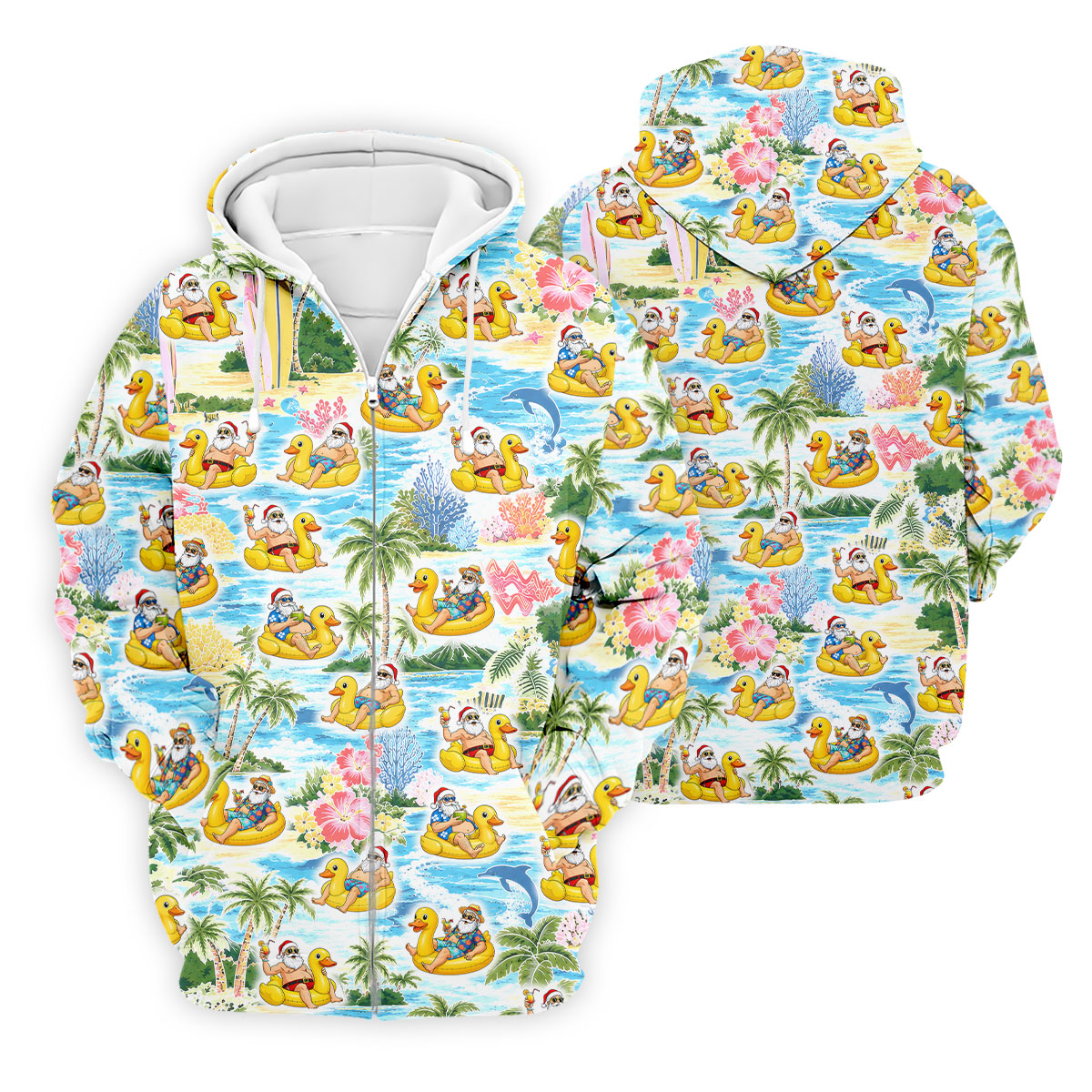 Funny Santa Duck Float Tropical Christmas Polo Shirt, Mens Golf Polo, Hawaiian Golf Shirt