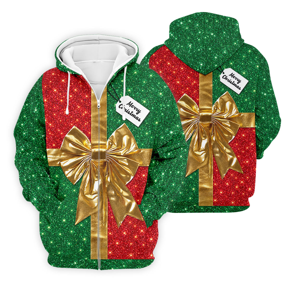 Merry Christmas Golden Gift Bow Golf Polo Shirt, Mens Golf Shirts, Polo Shirts For Men