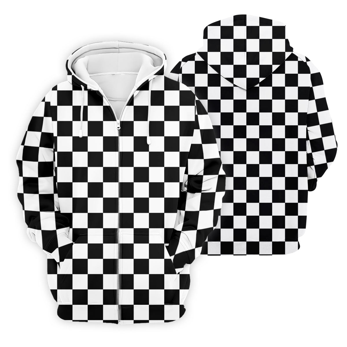 Black White Checkerboard Golf Shirt, Racing Flag Men's Golf Polo, Polo Shirts For Men