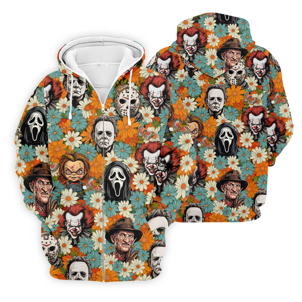 Floral Horror Character Halloween Golf Shirt, Mens Golf Apparel, Hawaiian Golf Shirt