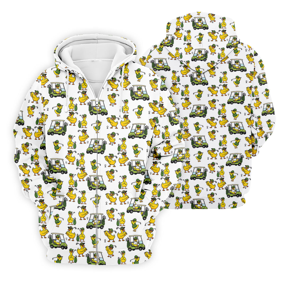 Funny Golfing Duck And Golf Cart Pattern Polo Shirt, Mens Golf Polo, Golf Shirts For Men