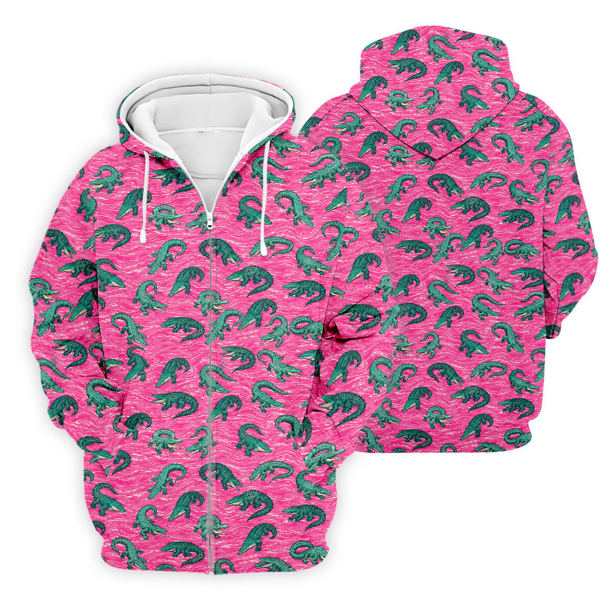 Alligator Pattern Golf Shirt, Pink Gator Print Men's Golf Polo, Polo Shirts For Men