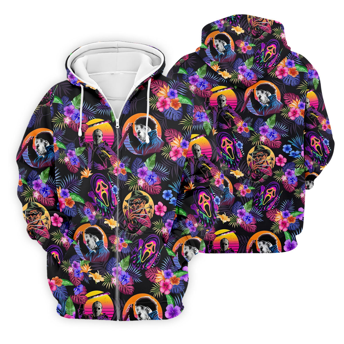 Retro Neon Horror Character Halloween Golf Shirt, Mens Golf Polo, Hawaiian Golf Shirt