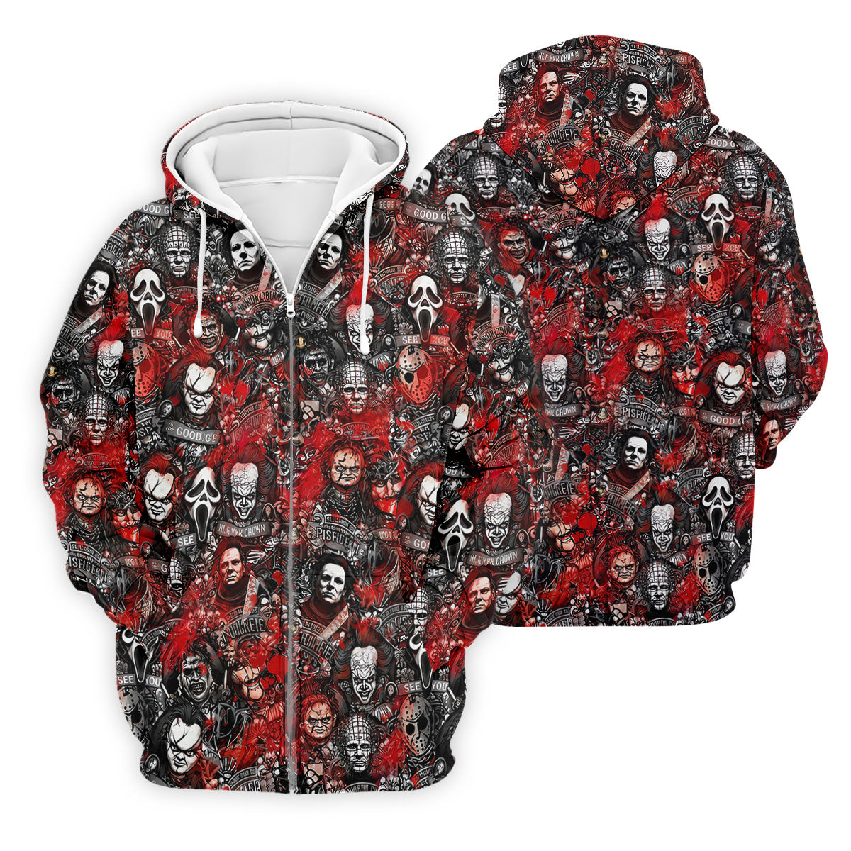 Red Horror Character Collage Halloween Golf Shirt, Men's Golf Shirt, Hawaiian Golf Shirt