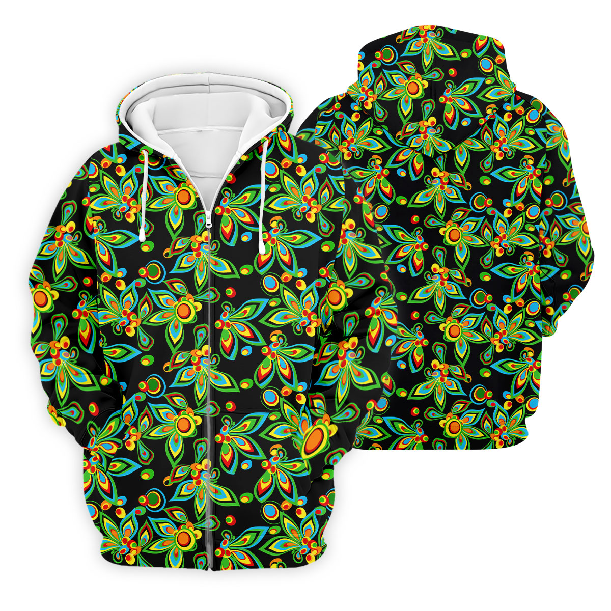 Black Colorful Floral Geometric Pattern Golf Shirt, Men's Golf Shirt, Golf Apparel For Men, Polo Shirts For Men
