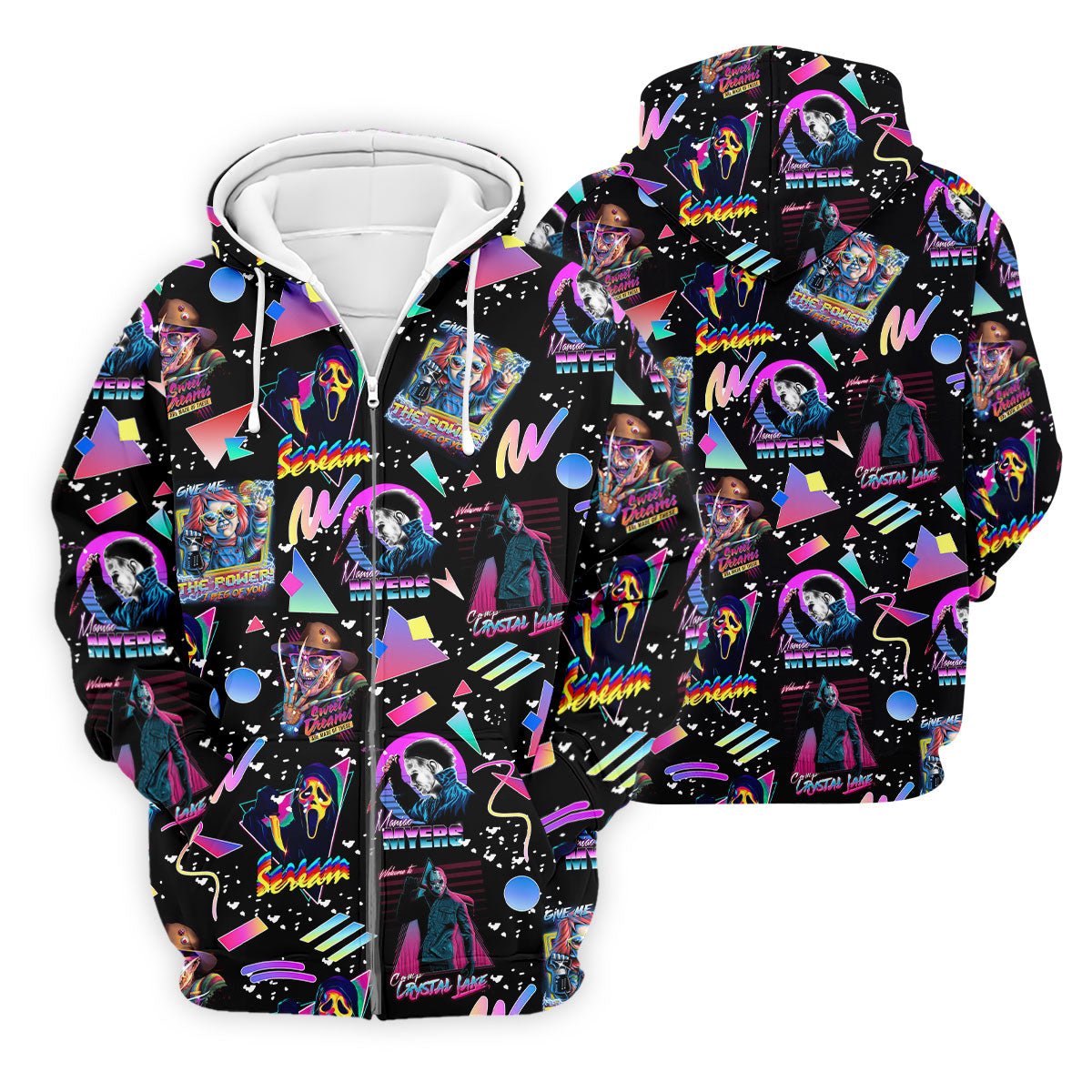Retro Neon Horror Character Halloween Golf Shirt, Mens Golf Apparel, Hawaiian Golf Shirt
