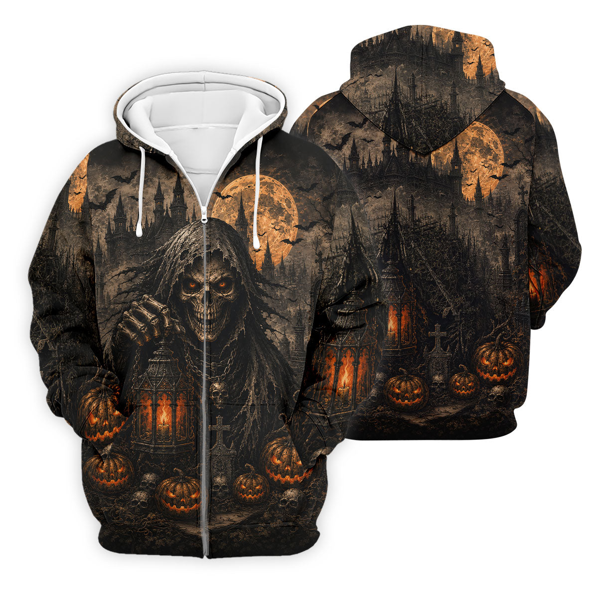 Grim Reaper Lantern Halloween Horror Character Polo Shirt, Mens Golf Polo, Mens Golf Apparel