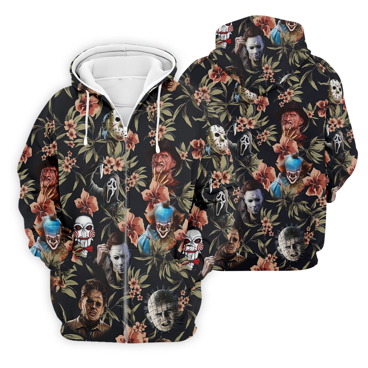 Dark Floral Horror Character Halloween Golf Shirt, Mens Golf Polo, Hawaiian Golf Shirt