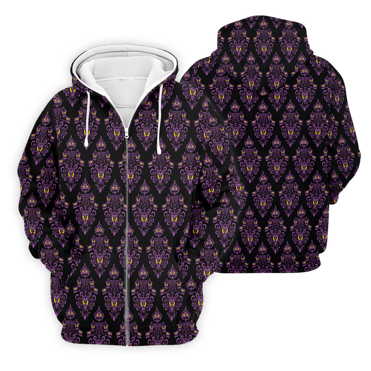 Purple Haunted Demon Faces Halloween Polo Shirt, Printed Golf Shirts, Golf Apparel For Men
