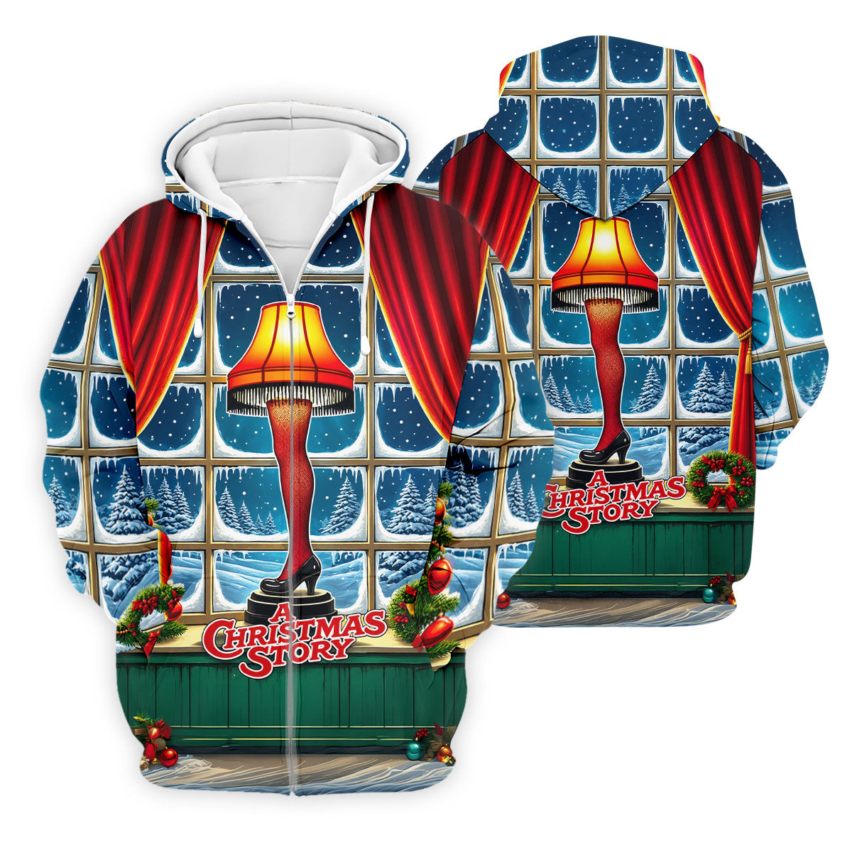 Funny Christmas Leg Lamp Window Golf Polo Shirt, Mens Golf Polo, Golf Apparel For Men