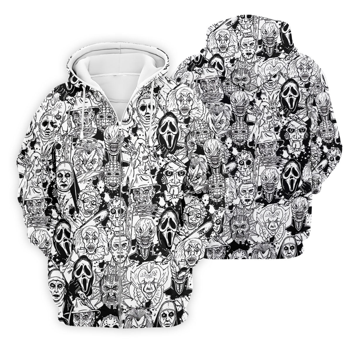 Black White Horror Character Sketch Golf Shirt, Mens Golf Polo, Halloween Golf Shirt