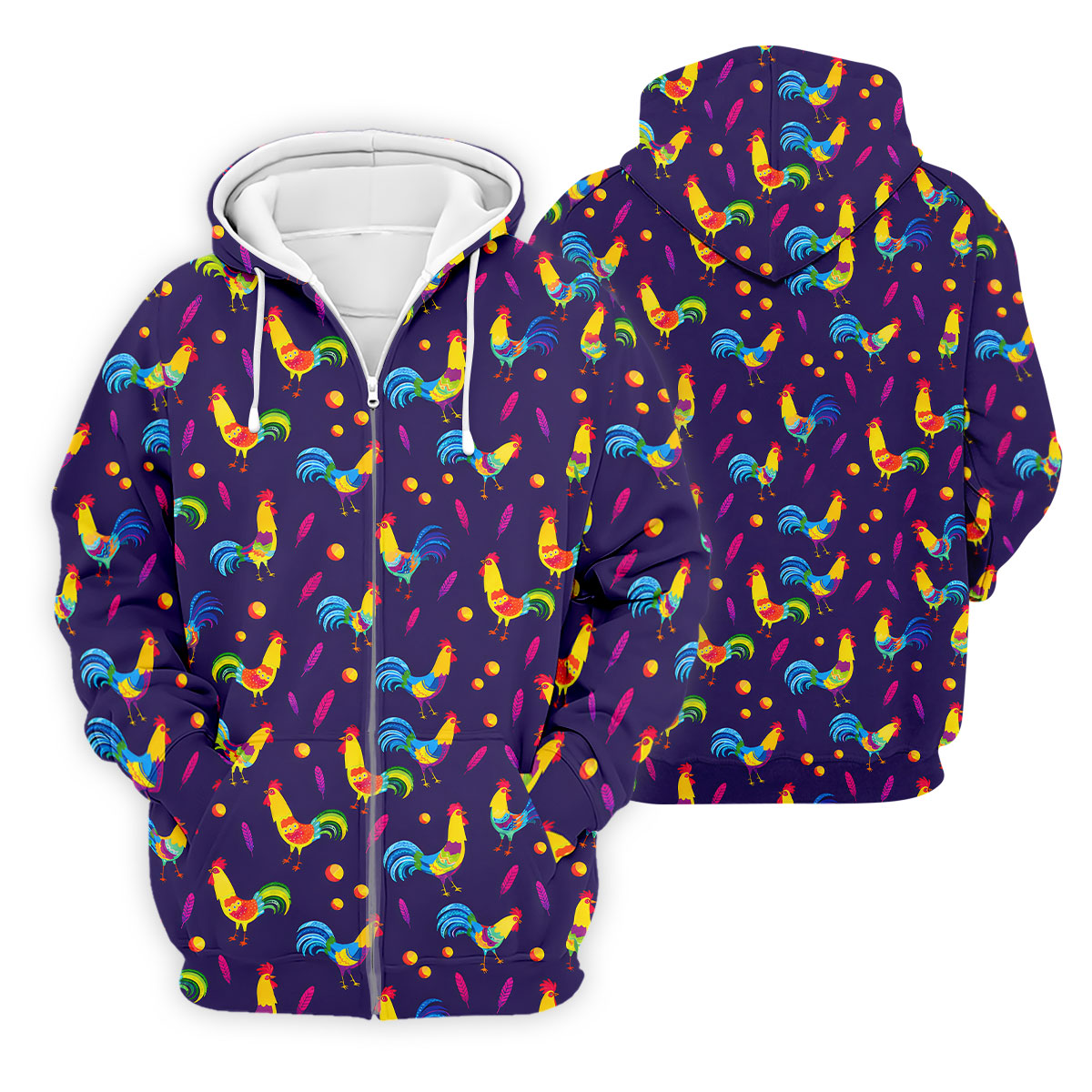 Retro Rooster Golf Shirt, Colorful Country Pattern Polo, Polo Shirts For Men