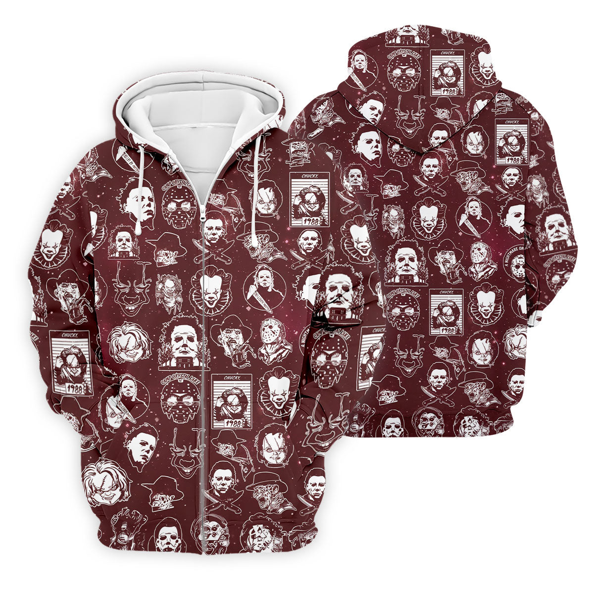 Vintage Halloween Horror Character Pattern Golf Shirt, Men's Golf Shirt, Hawaiian Golf Shirt