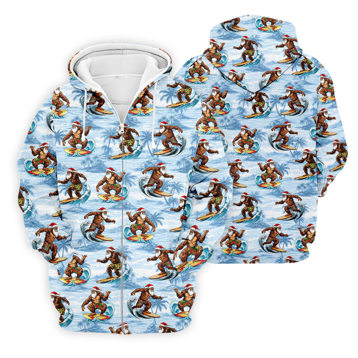 Funny Surfing Santa Bigfoot Christmas Polo Shirt, Mens Golf Polo, Hawaiian Golf Shirt