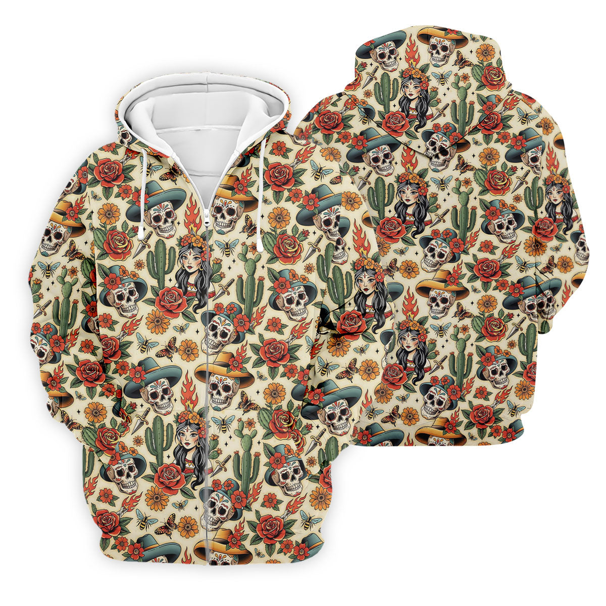 Day Of The Dead Sugar Skull Floral Polo Shirt, Mens Golf Polo, Hawaiian Golf Shirt