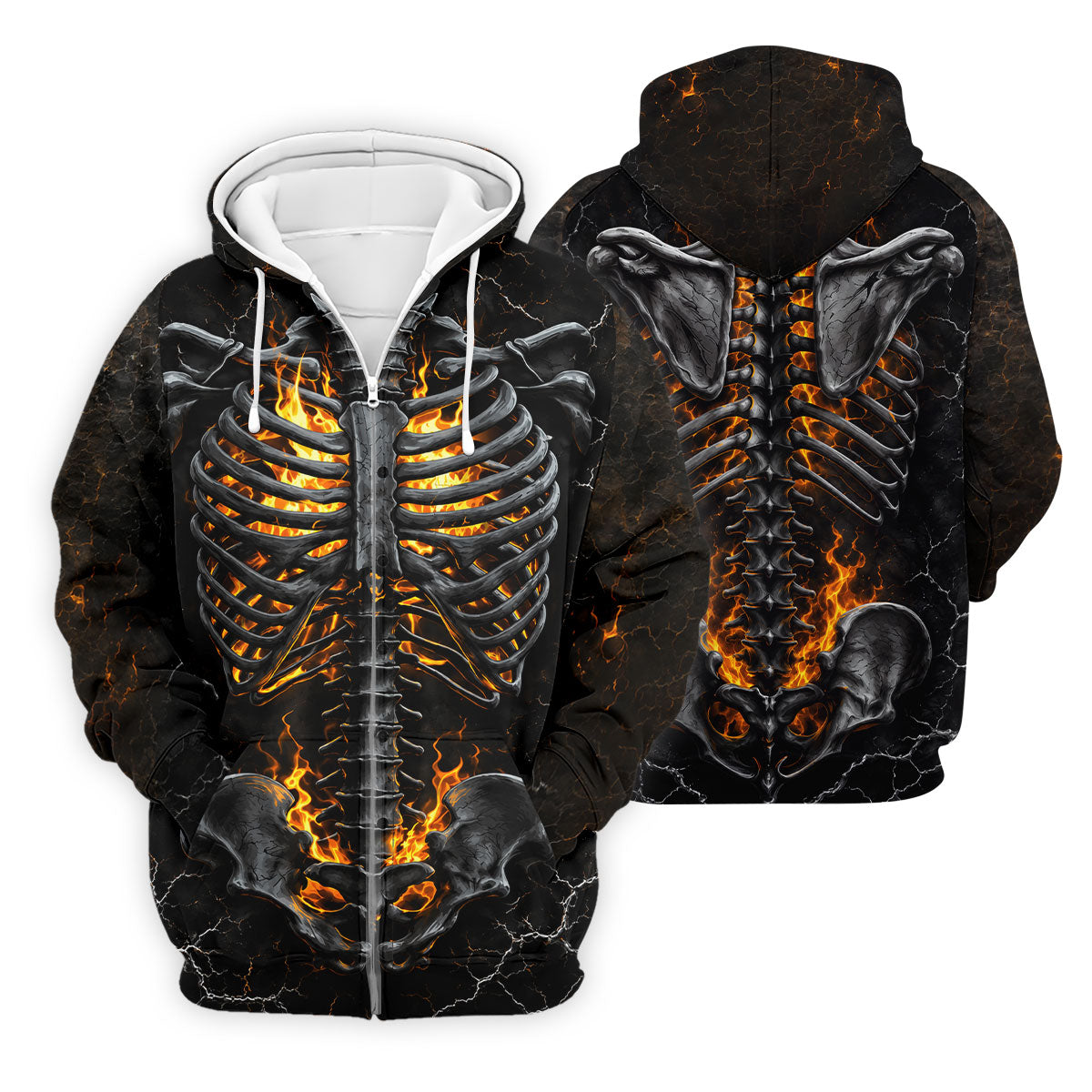 Burning Skeleton Rib Cage Halloween Polo Shirt, Mens Polo Shirts, Golf Apparel For Men
