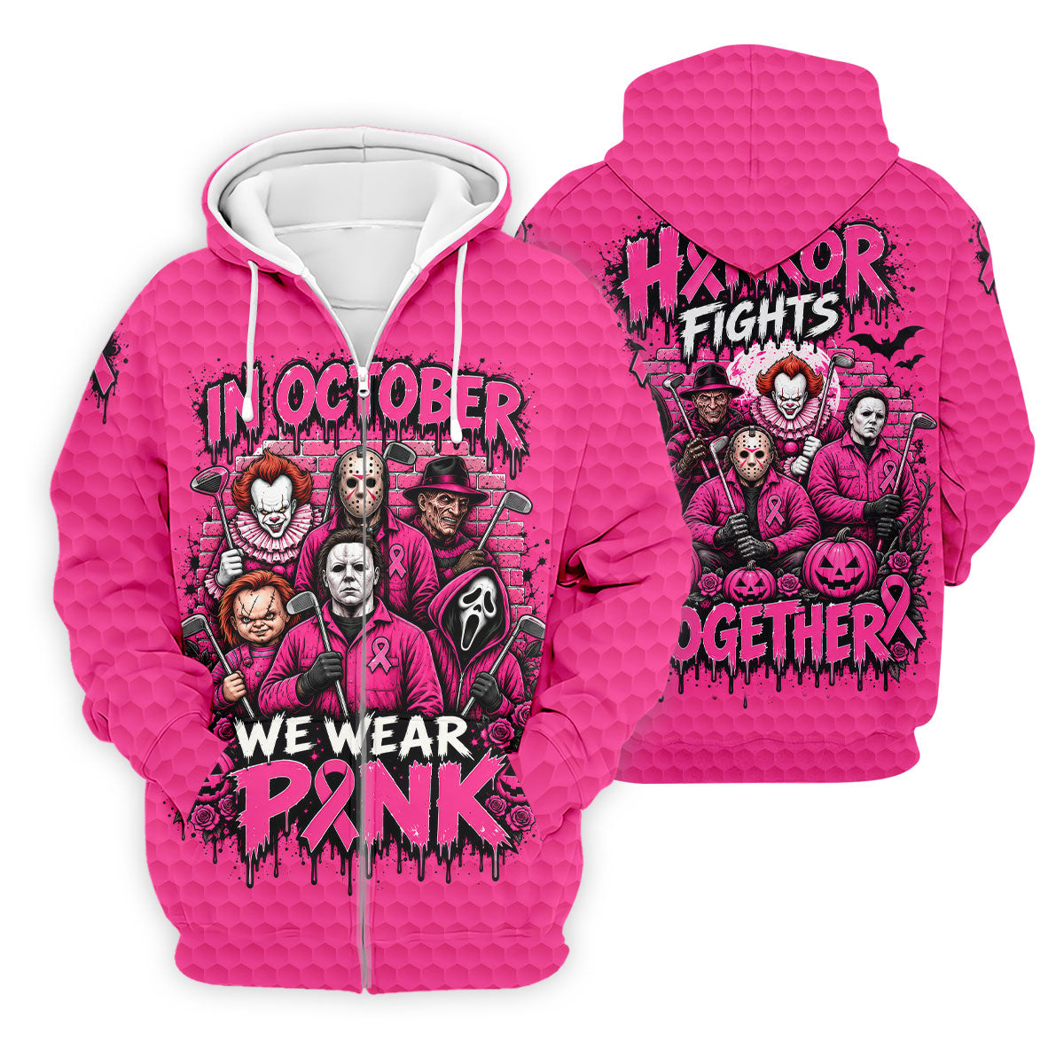 Horror Fights Together Pink Ribbon Polo Shirt, Golf Shirts For Men, Polo Shirts For Men