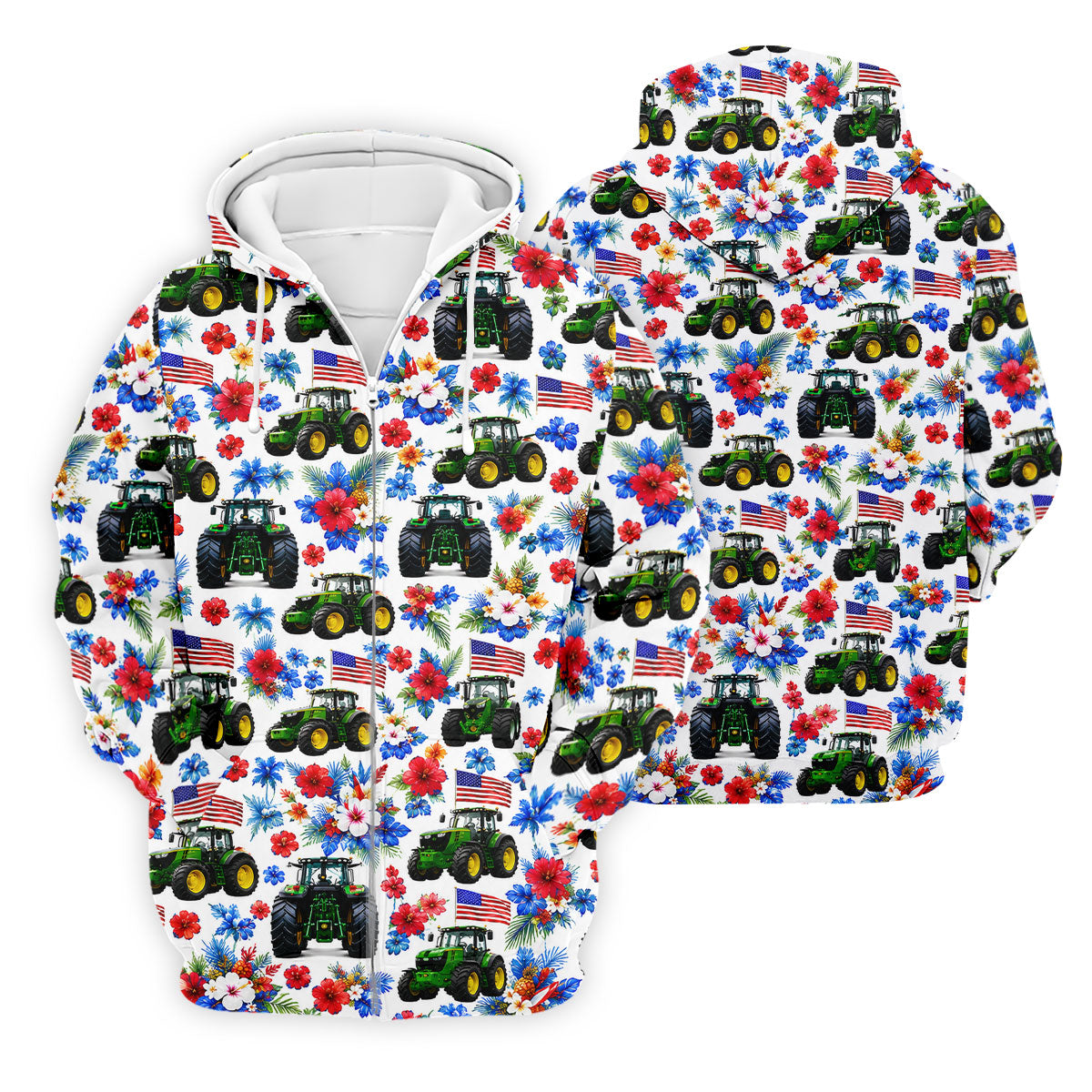 American Tractor Golf Shirt, Patriotic Wildflower Country Farm Pattern, Golf Shirt For Men
