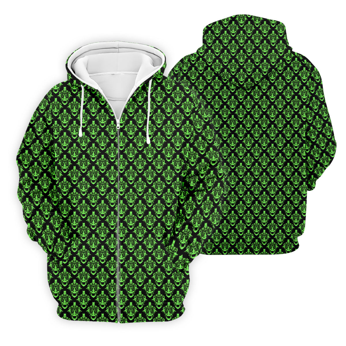 Neon Green Horror Character Pattern Golf Shirt, Mens Golf Polo, Halloween Golf Shirt