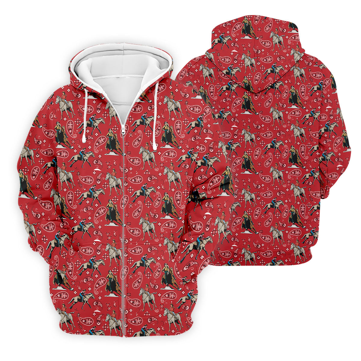 Red Cowboy Horse Paisley Pattern Golf Shirt, Mens Golf Polo, Golf Shirts For Men