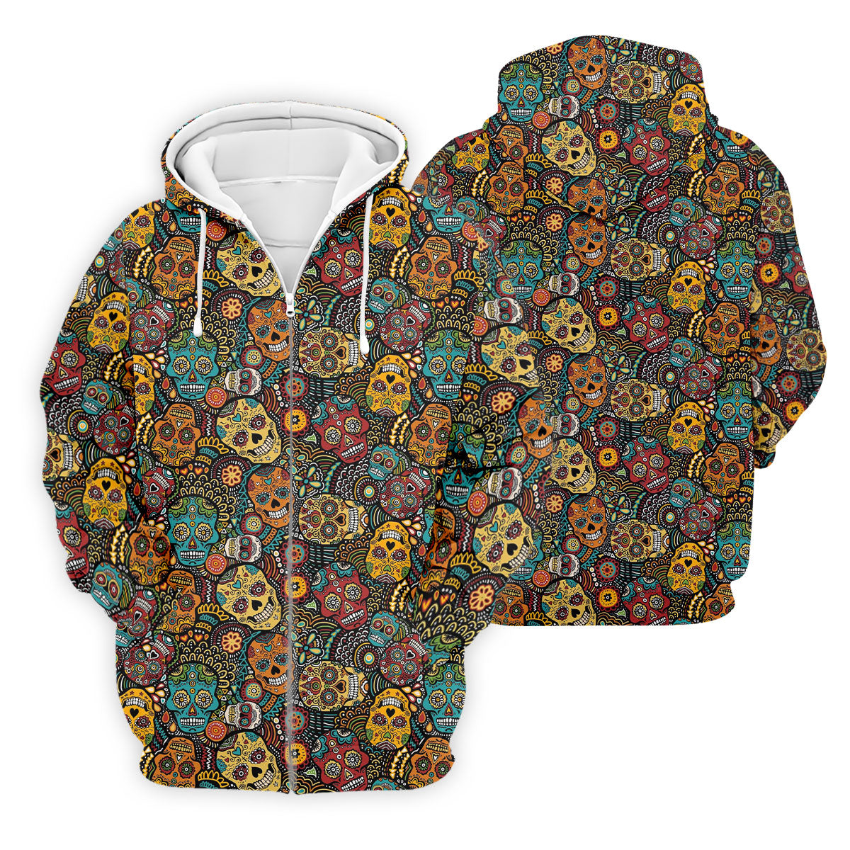 Colorful Sugar Skull Halloween Polo Shirt, Golf Shirts For Men, Golf Apparel For Men