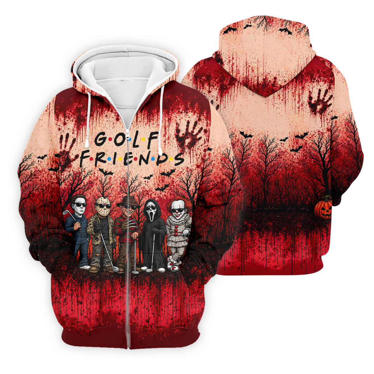 Golf Friends Halloween Horror Character Group Polo Shirt, Mens Golf Polo, Golf Apparel