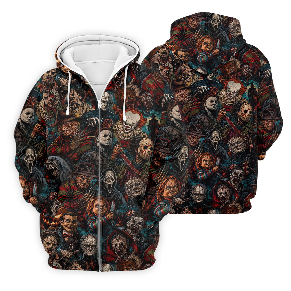 Dark Horror Character Collage Halloween Polo Shirt, Golf Apparel For Men, Mens Polo Shirts