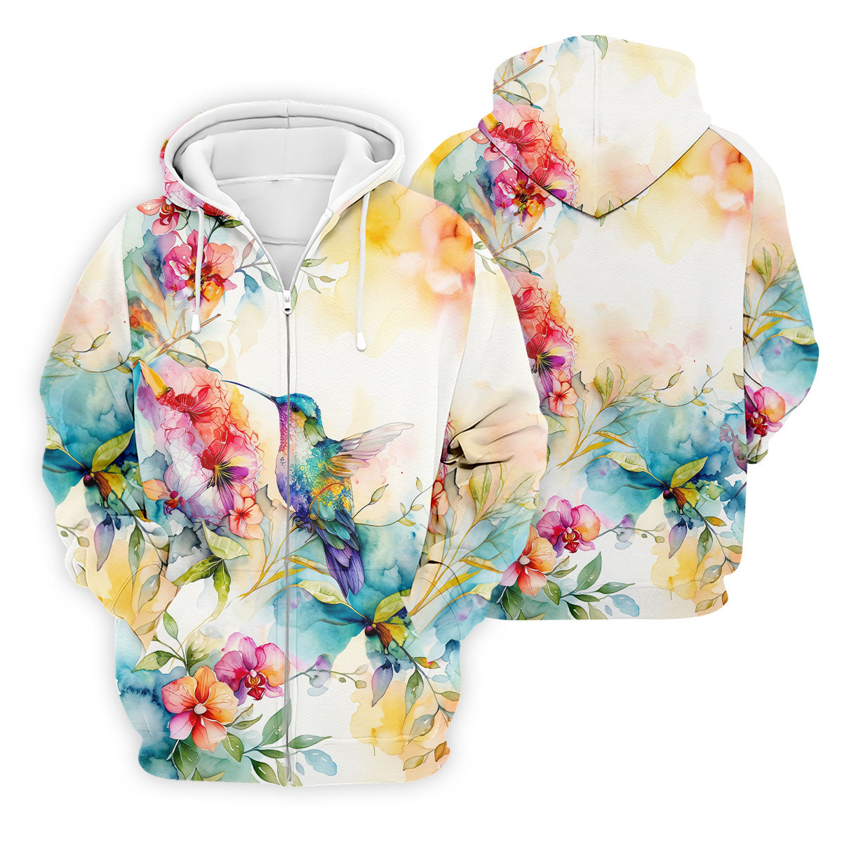 Watercolor Hummingbird Floral Polo Shirt, Men's Golf Shirt, Golf Apparel For Men