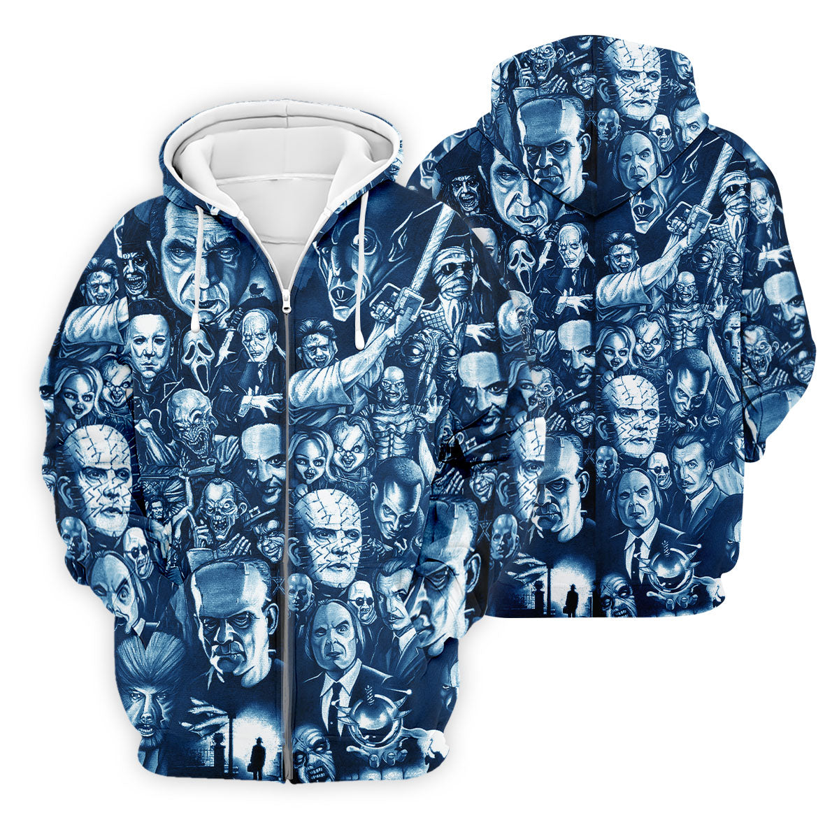 Horror Character Collage Halloween Polo Shirt, Printed Golf Shirts, Golf Apparel For Men