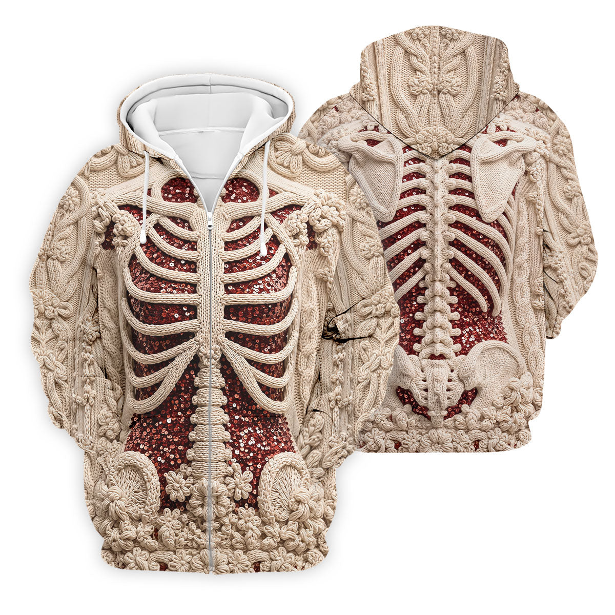 Knitted Skeleton Sequin Halloween Polo Shirt, Mens Golf Polo, Golf Apparel For Men