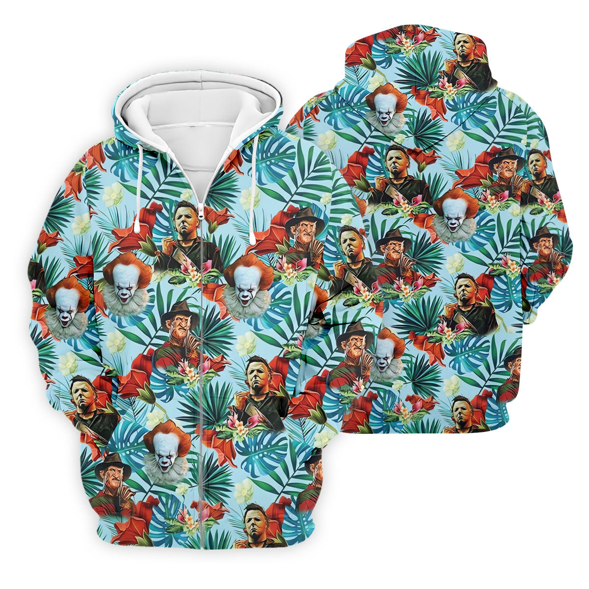 Tropical Horror Character Hawaiian Golf Shirt, Mens Golf Polo, Halloween Golf Shirt