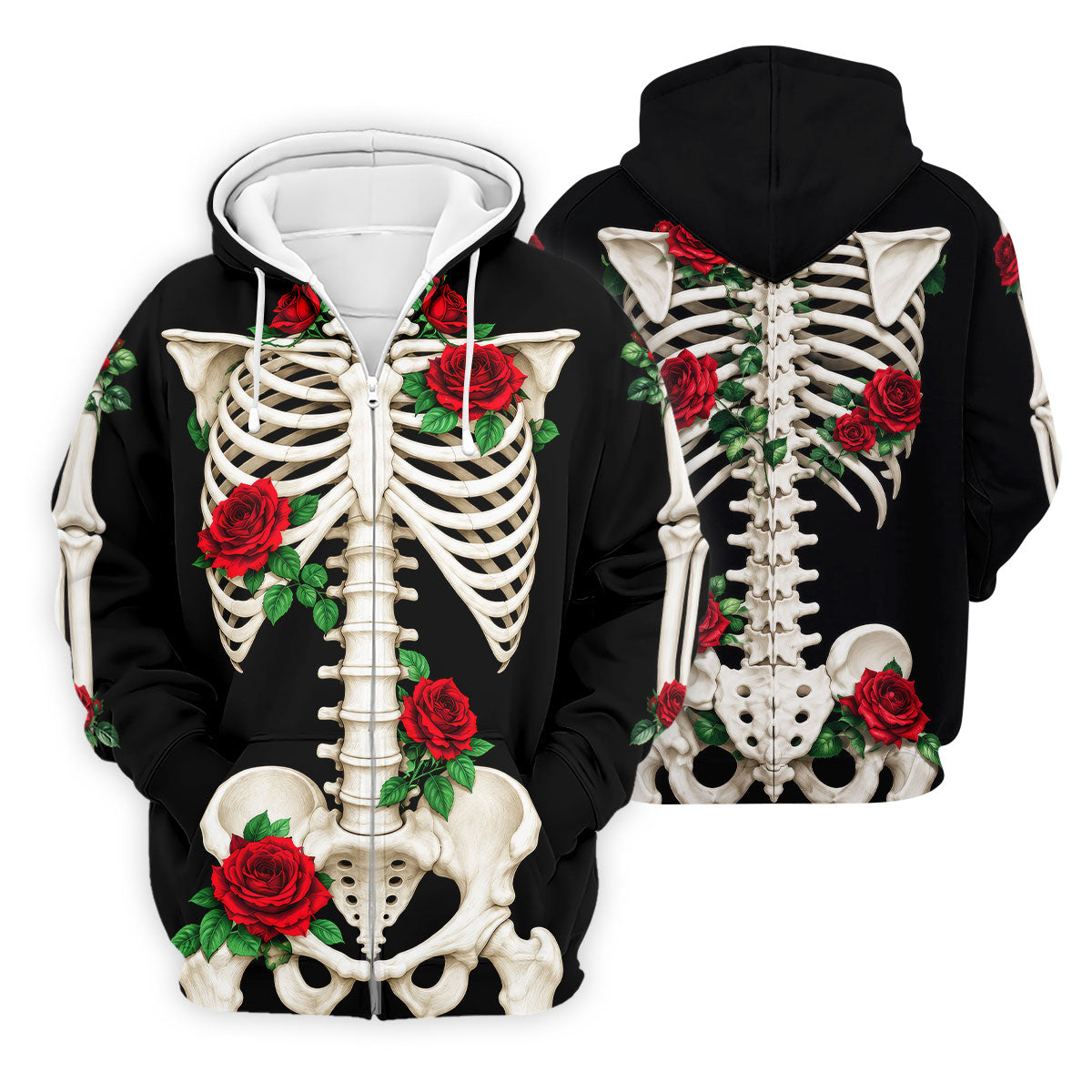 Skeleton Rib Cage And Red Roses Halloween Polo Shirt, Polo Shirts For Men, Mens Golf Shirts