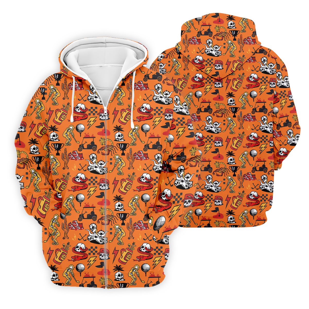 Horror Pattern Orange Halloween Golf Tops For Men, Fun Golf Shirts For Men, Halloween Gift Idea