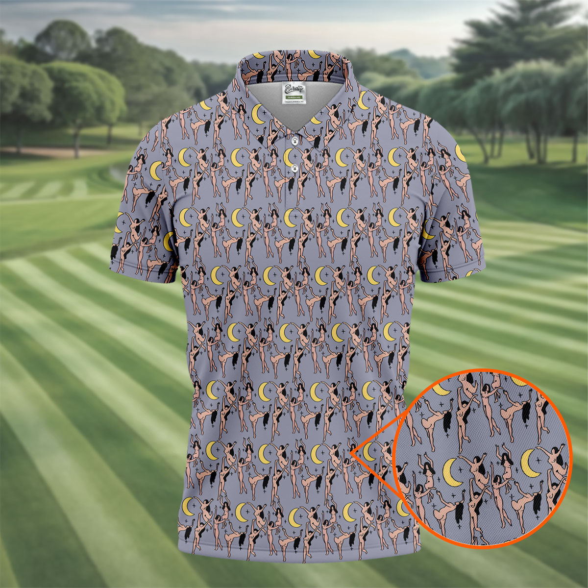 Dancing Figures Moon And Stars Pattern Polo Shirt, Mens Golf Shirts, Golf Apparel For Men