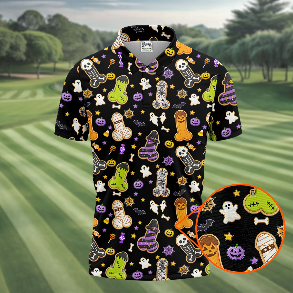 Funny Adult Halloween Cookie Pattern Polo Shirt, Men's Golf Shirt, Printed Golf Shirts