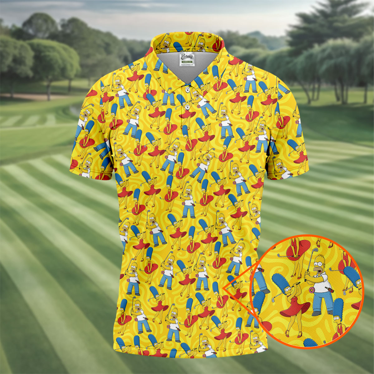 Funny Cartoon Couple Golf Pattern Polo Shirt, Mens Golf Polo, Golf Apparel For Men
