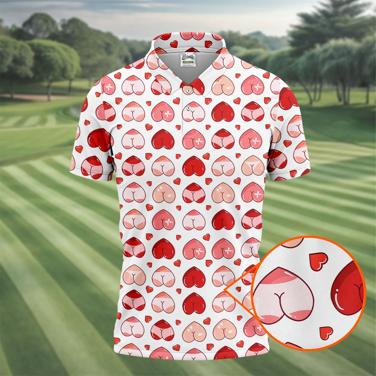 Funny Heart Butt Pattern Golf Polo Shirt, Mens Golf Shirts, Golf Apparel For Men