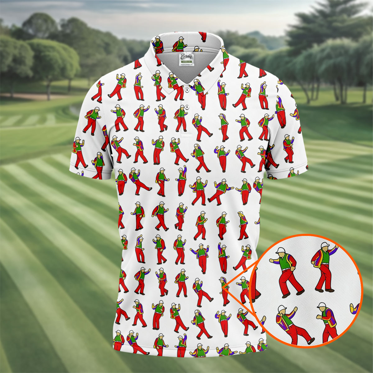 Colorful Dancing Character Pattern Polo Shirt, Hawaiian Golf Shirt, Mens Golf Apparel