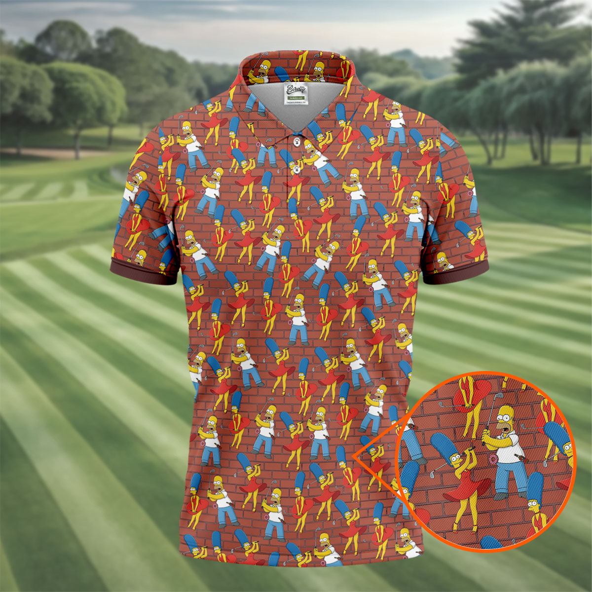 Funny Cartoon Couple Pattern Golf Polo Shirt, Mens Golf Shirts, Golf Polo Shirts For Men