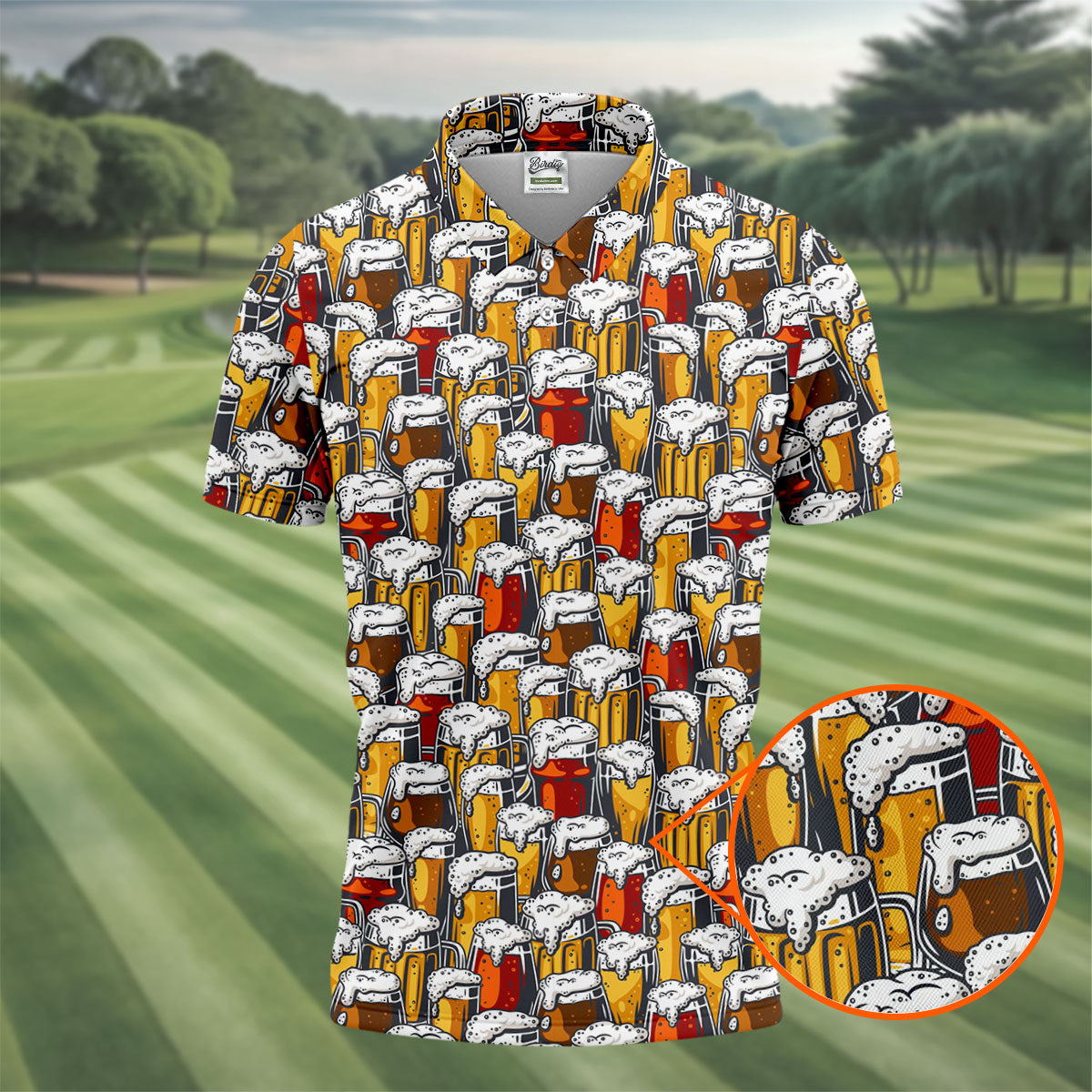 Oktoberfest Beer Glass Pattern Polo Shirt, Mens Golf Polo, Golf Polo Shirts For Men