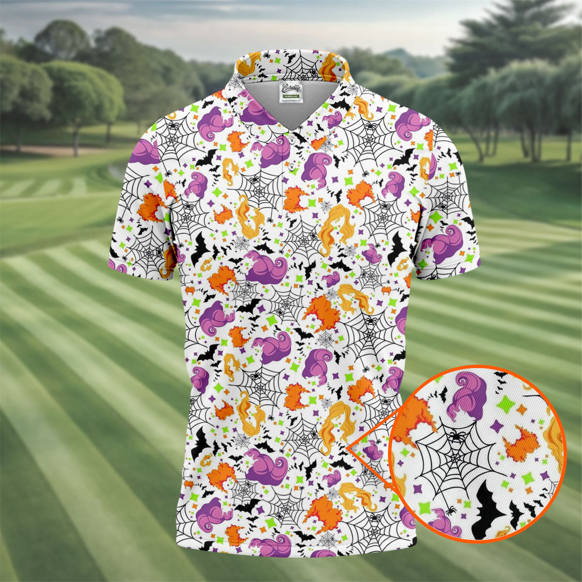 Halloween Witch Horror Character Spider Web Polo Shirt, Mens Golf Polo, Mens Golf Apparel