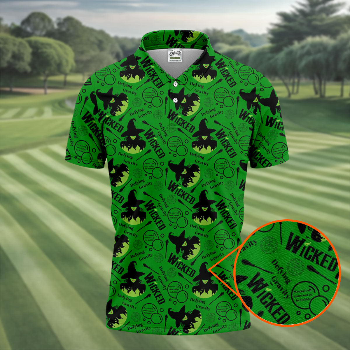 Green Witch Bubble Pattern Halloween Polo Shirt, Polo Shirts For Men, Men's Golf Shirt