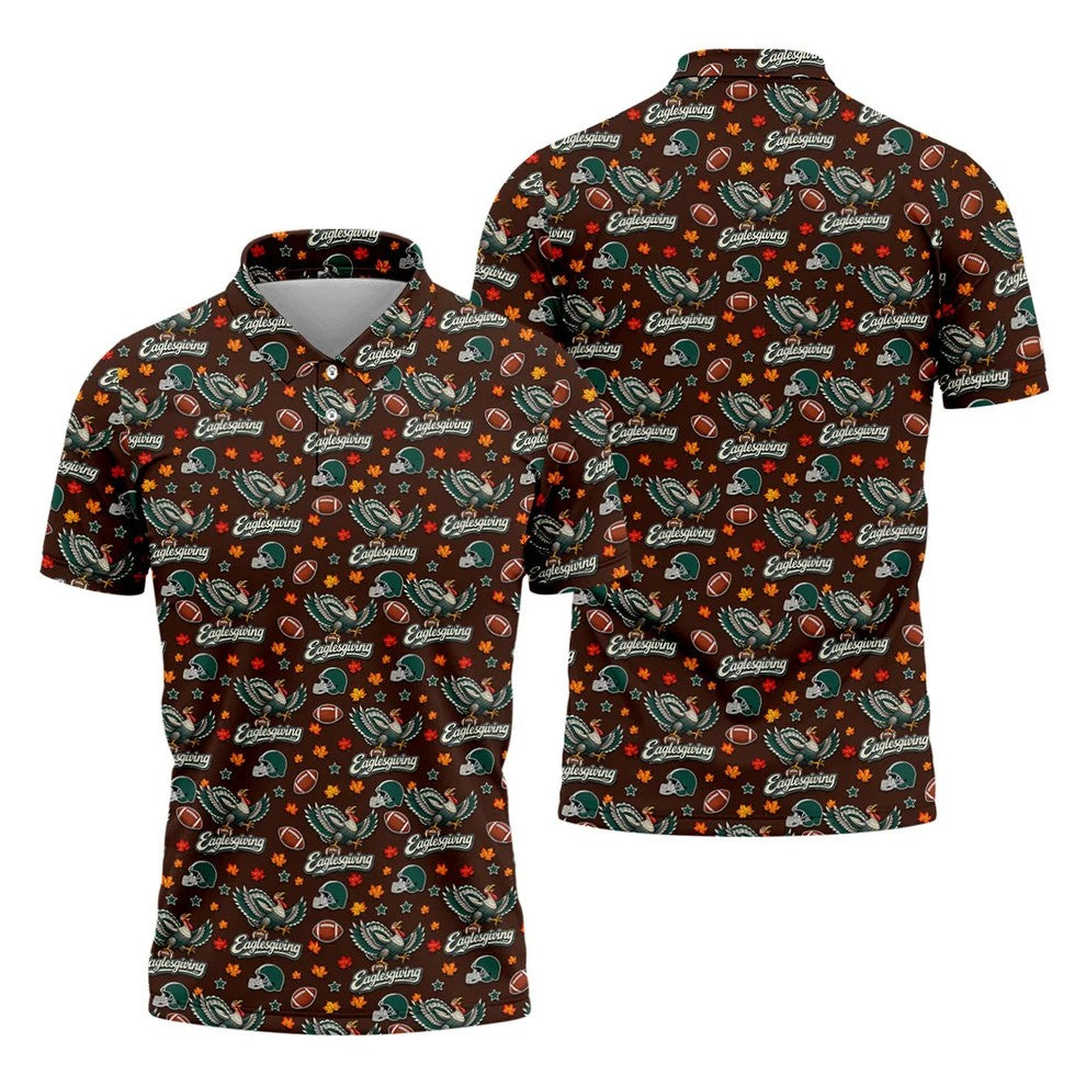 Eaglesgiving Thanksgiving Golf Shirt, Golf Shirts For Men, Funny Mens Golf Shirts