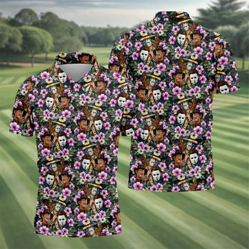 Floral Horror Character Halloween Golf Polo Shirt, Halloween Shirt, Golf Shirts For Men