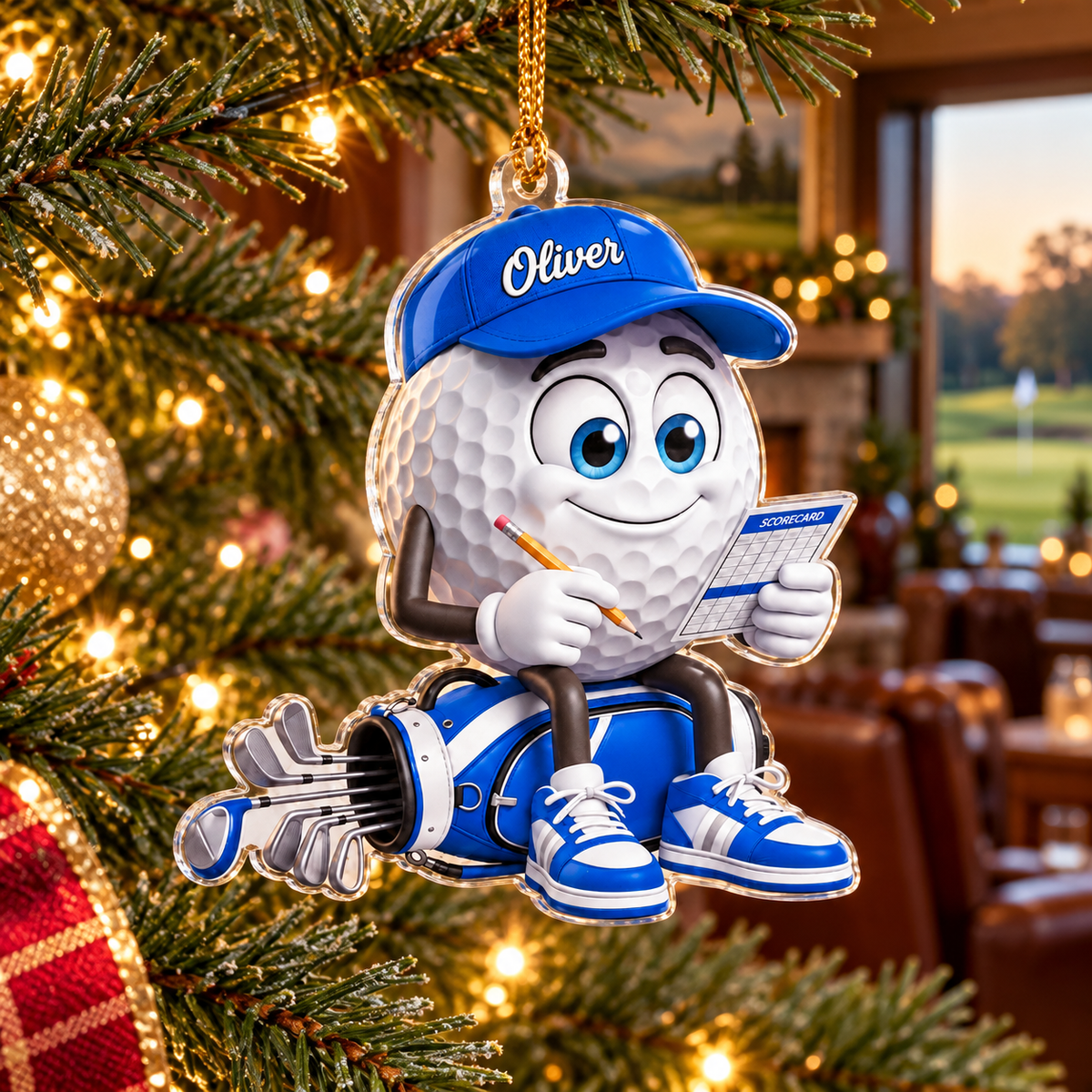 Custom Name Blue Golf Scorecard Acrylic Ornament, Christmas Ornaments, Golf Gifts