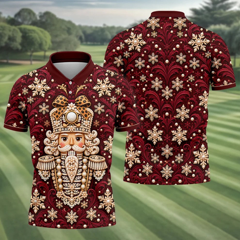 Pearl Nutcracker Christmas Golf Shirt, Mens Golf Clothing, Mens Holiday Golf Shirts